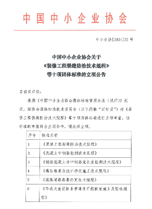 中国中小企业协会批准十项标准立项